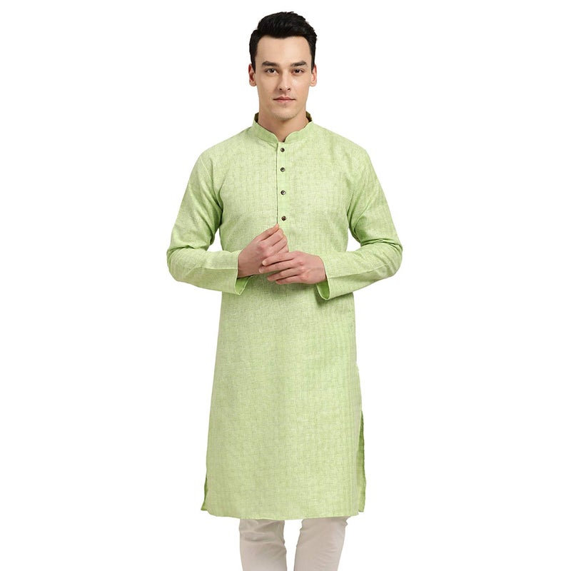 Sojanya (Since 1958 Men'S Cotton Linen Green Checked Only Long Kurta, Size 42 - Image 1